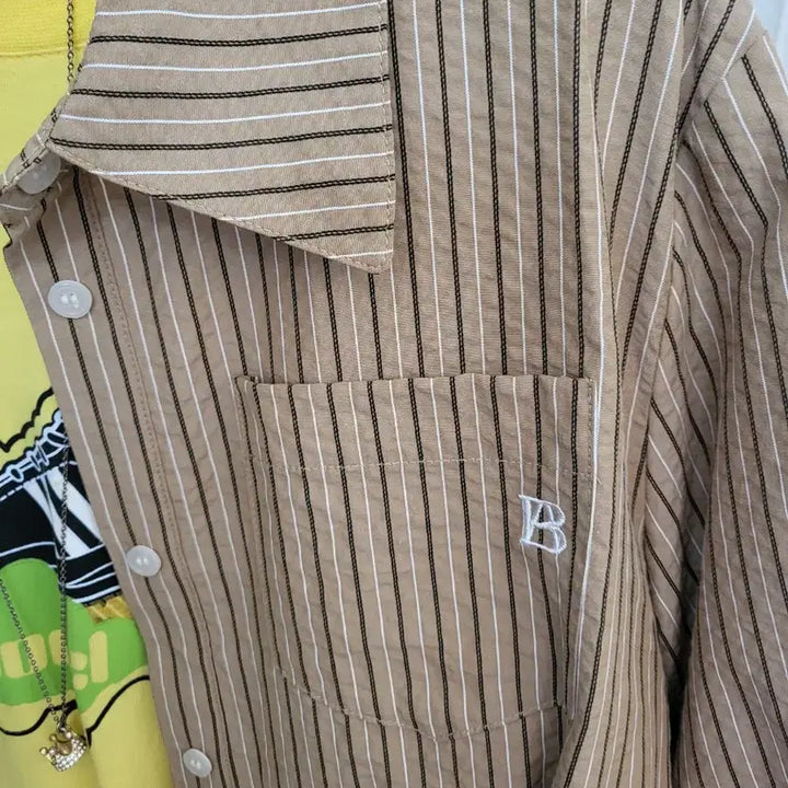 [BUNJANG] Brown Stripe Short Sleeve Shirt / 브라운 스트라이프 반팔 셔츠