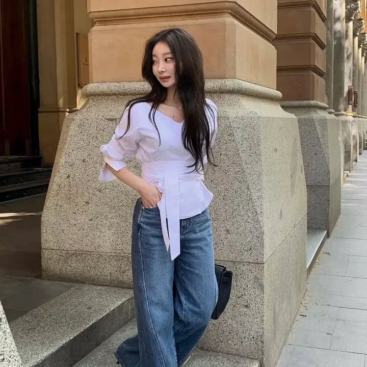 [BUNJANG] Broon Off Shoulder Shirt White / Broon 브론 오프숄더 셔츠 화이트