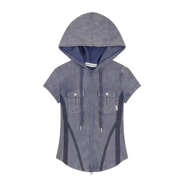 [BUNJANG] Wonderplace Ordinary Holiday Short Sleeve Zip-up Blue / 원더플레이스 오디너리홀리데이 반팔집업 블루