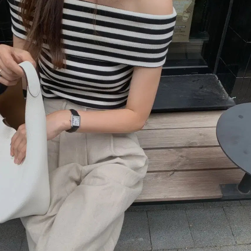 [BUNJANG] Frost J Striped Off-Shoulder Tee / (새상품) 프로스트제이 스트라이프 오프숄더 티