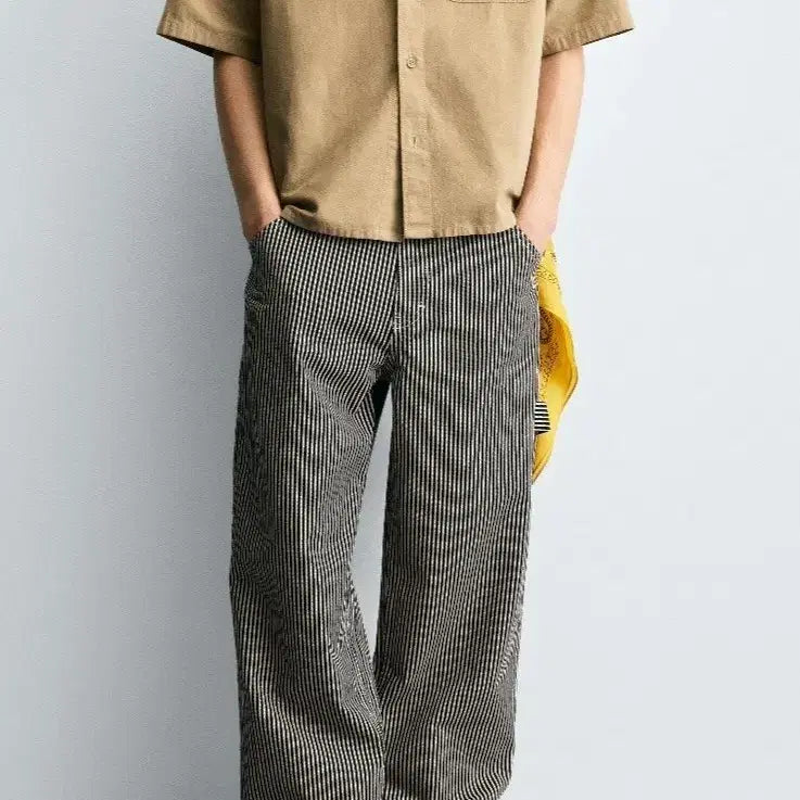 [BUNJANG] ZARA Striped Baggy Fit Carpenter Pants Size 40 (Blue) / 자라 스트라이프 베기핏 카펜터 팬츠 40 (블루)