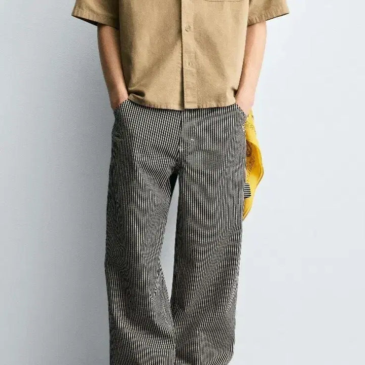 [BUNJANG] ZARA Striped Baggy Fit Carpenter Pants Size 40 (Blue) / 자라 스트라이프 베기핏 카펜터 팬츠 40 (블루)