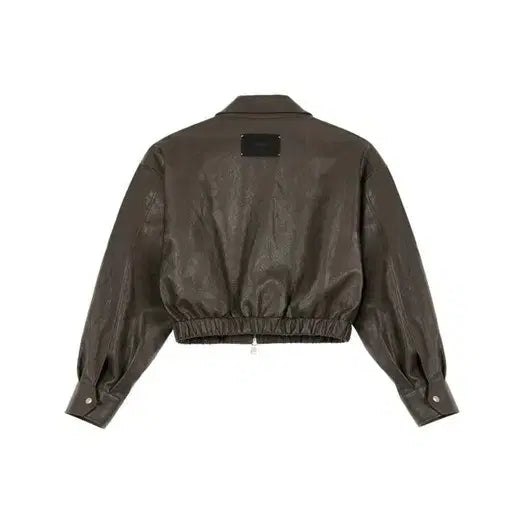 [BUNJANG] Dainet Dark Brown Faux-Leather Banded Bomber Jumper Jacket / 다이닛 레더자켓 새상품 택있음