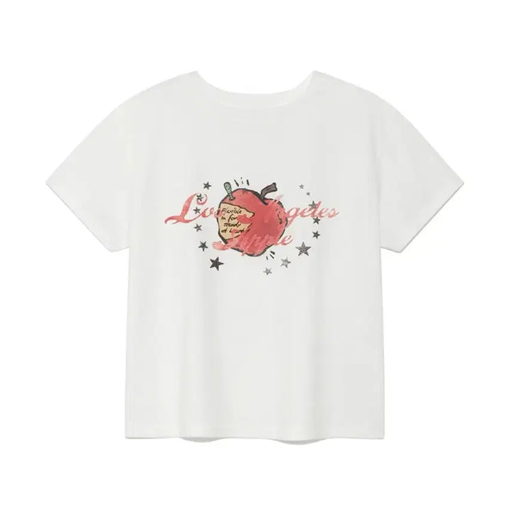 [BUNJANG] GLOWNY Apple Graphic T-Shirt White M / 글로니 애플 그래픽 티 화이트 M