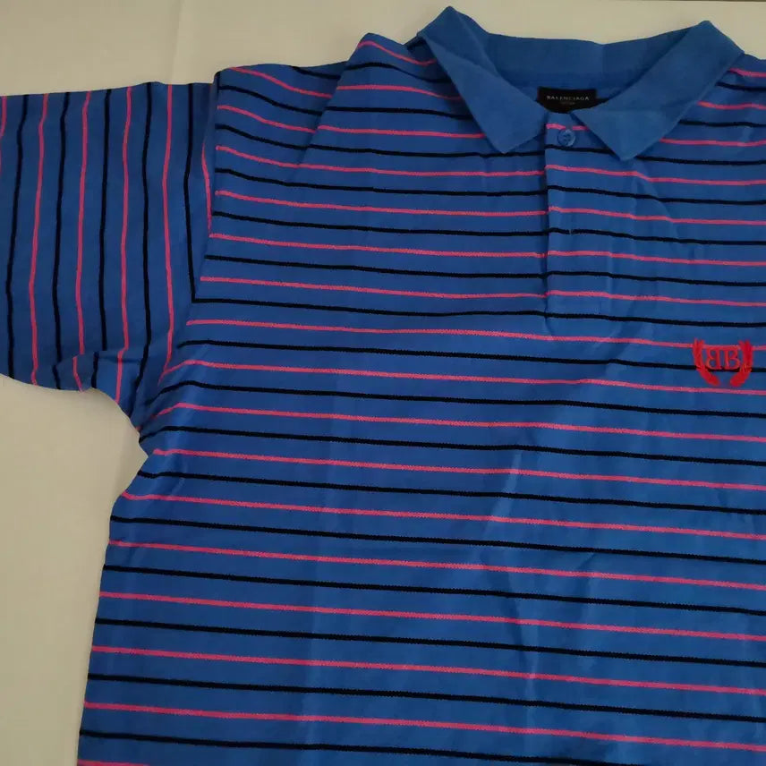 [BUNJANG] Balenciaga Striped Short Sleeve Polo T-Shirt / 발렌시아가 스트라이프 반팔티 티셔츠 카라티