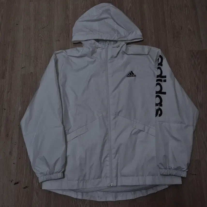 [BUNJANG] Adidas Old School Big Spell Logo Hooded Windbreaker Jacket S (90) / 아다다스 올드스쿨 사이드 빅 스펠 로고 후드 바람막이 자켓 S(90)