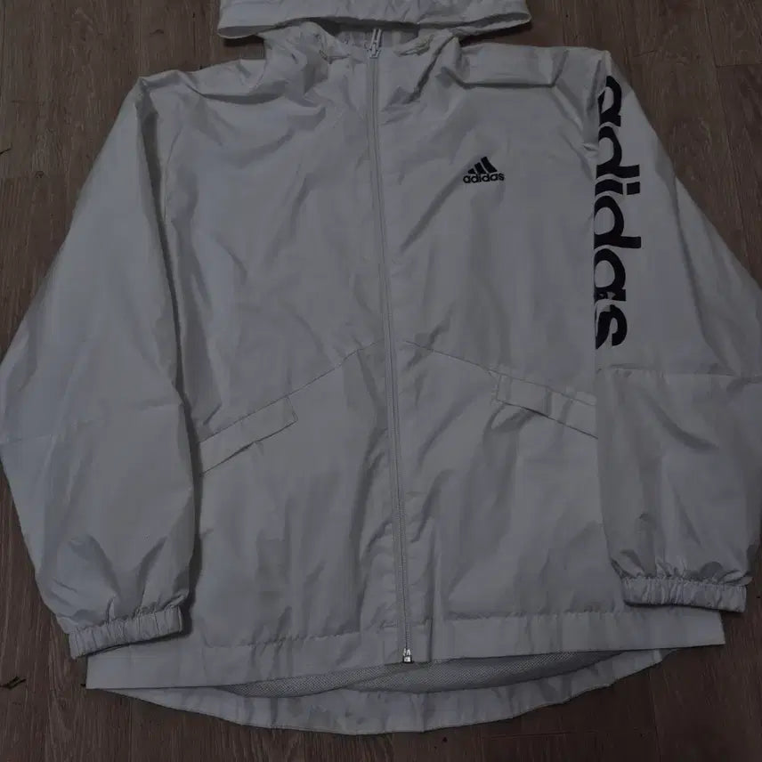 [BUNJANG] Adidas Old School Big Spell Logo Hooded Windbreaker Jacket S (90) / 아다다스 올드스쿨 사이드 빅 스펠 로고 후드 바람막이 자켓 S(90)