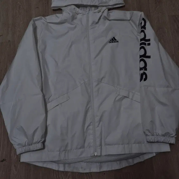 [BUNJANG] Adidas Old School Big Spell Logo Hooded Windbreaker Jacket S (90) / 아다다스 올드스쿨 사이드 빅 스펠 로고 후드 바람막이 자켓 S(90)