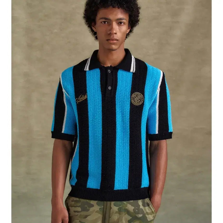 [BUNJANG] Andersson Bell Stripe Soccer Polo Sweater Black/Blue / 앤더슨벨 스트라이프 사커 폴로 스웨터