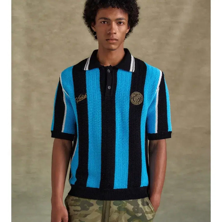 [BUNJANG] Andersson Bell Stripe Soccer Polo Sweater Black/Blue / 앤더슨벨 스트라이프 사커 폴로 스웨터
