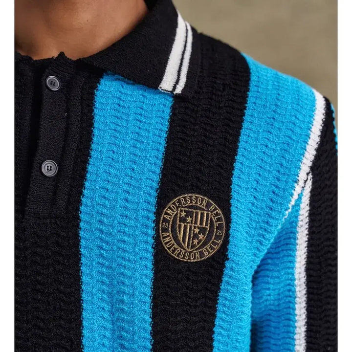 [BUNJANG] Andersson Bell Stripe Soccer Polo Sweater Black/Blue / 앤더슨벨 스트라이프 사커 폴로 스웨터