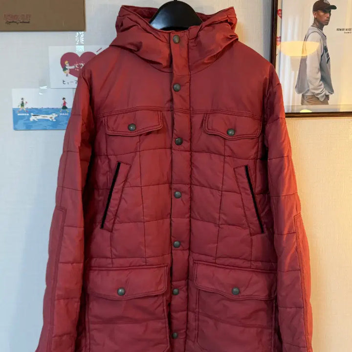 [BUNJANG] Series Waxed Quilting Padding Jacket Hood Jumper Red L / (L)Series 시리즈 왁스드 퀼팅 패딩 자켓 후드 점퍼 레드 105