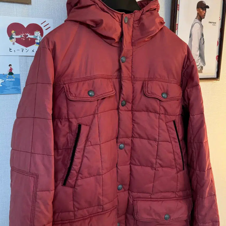 [BUNJANG] Series Waxed Quilting Padding Jacket Hood Jumper Red L / (L)Series 시리즈 왁스드 퀼팅 패딩 자켓 후드 점퍼 레드 105