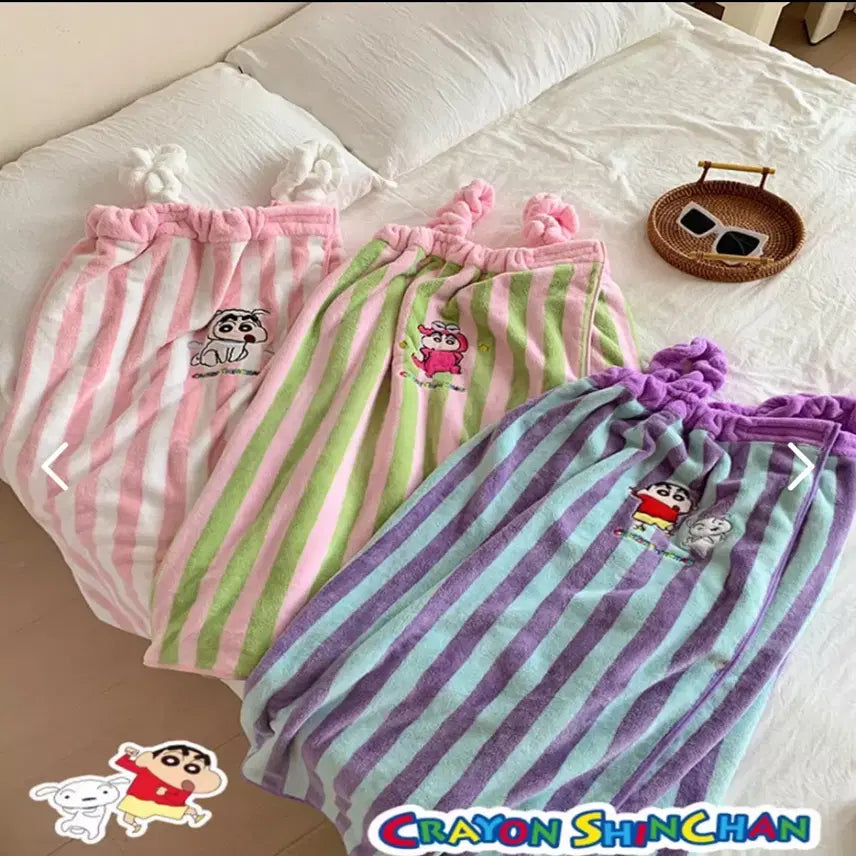 [BUNJANG] Crayon Shin-chan Striped Shower Robe / 짱구 스트라이프 샤워가운 로브 새상품