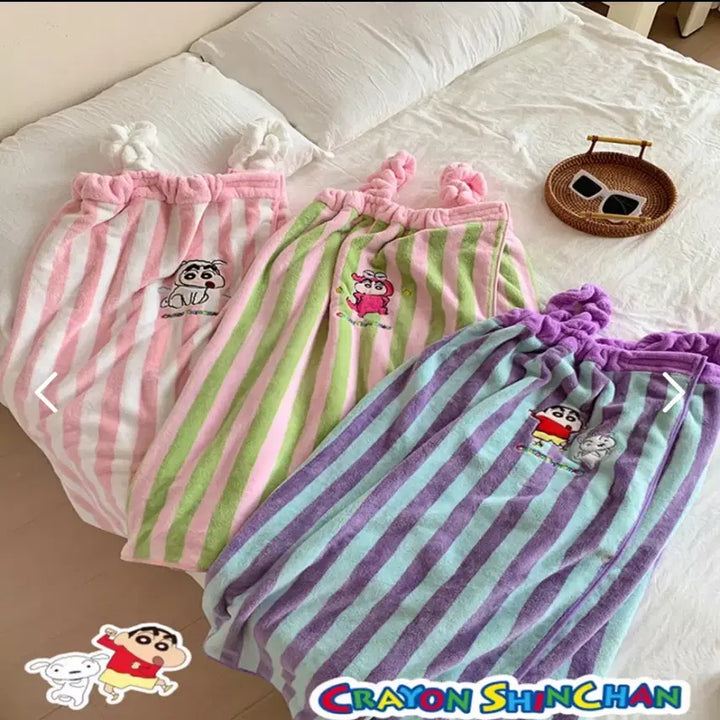 [BUNJANG] Crayon Shin-chan Striped Shower Robe / 짱구 스트라이프 샤워가운 로브 새상품