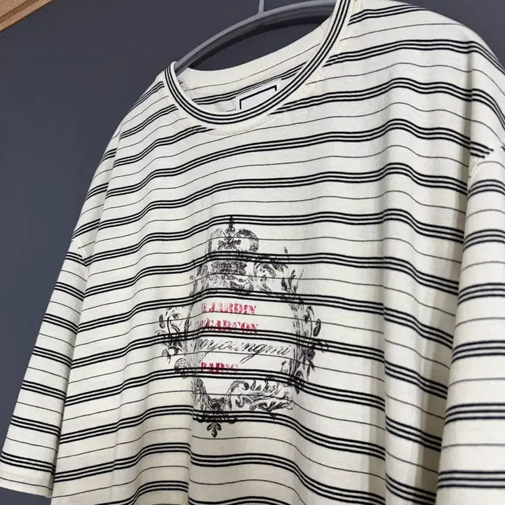 [BUNJANG] Wooyoungmi 26SS Crest Motif Stripe T-Shirt Ivory Size 52 / 우영미 / 26ss 아이보리 크레스트 모티프 스트라이프 티셔츠 / 52