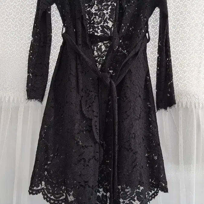 [BUNJANG] Black Lace Long Cardigan / 레이스 블랙 롱 가디건55,66,새거