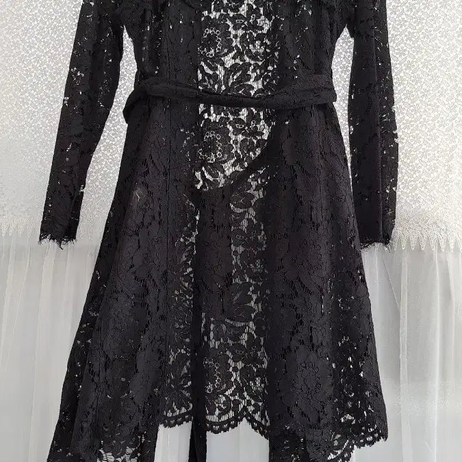 [BUNJANG] Black Lace Long Cardigan / 레이스 블랙 롱 가디건55,66,새거