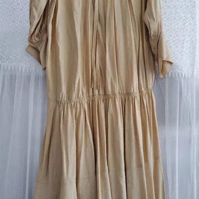 [BUNJANG] Collar Neck Long Dress - Beige / 카라넥 롱 원피스 베이지66
