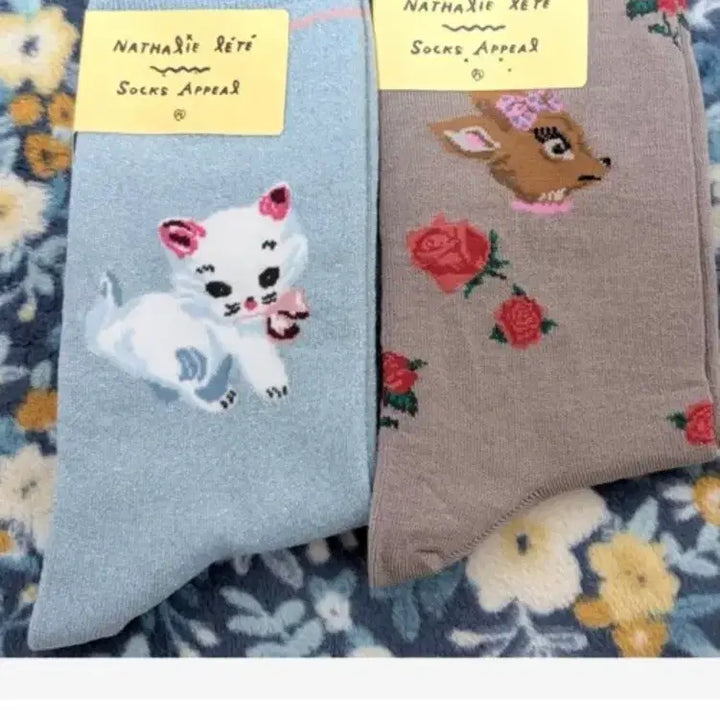 [BUNJANG] Natalie Lete Cat/Bambi Character Socks / 나탈리레테 고양이/밤비 캐릭터 양말(삭스어필)