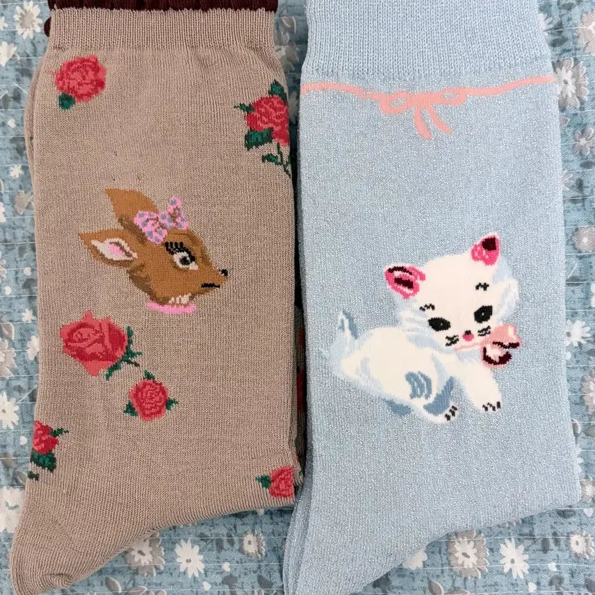 [BUNJANG] Natalie Lete Cat/Bambi Character Socks / 나탈리레테 고양이/밤비 캐릭터 양말(삭스어필)