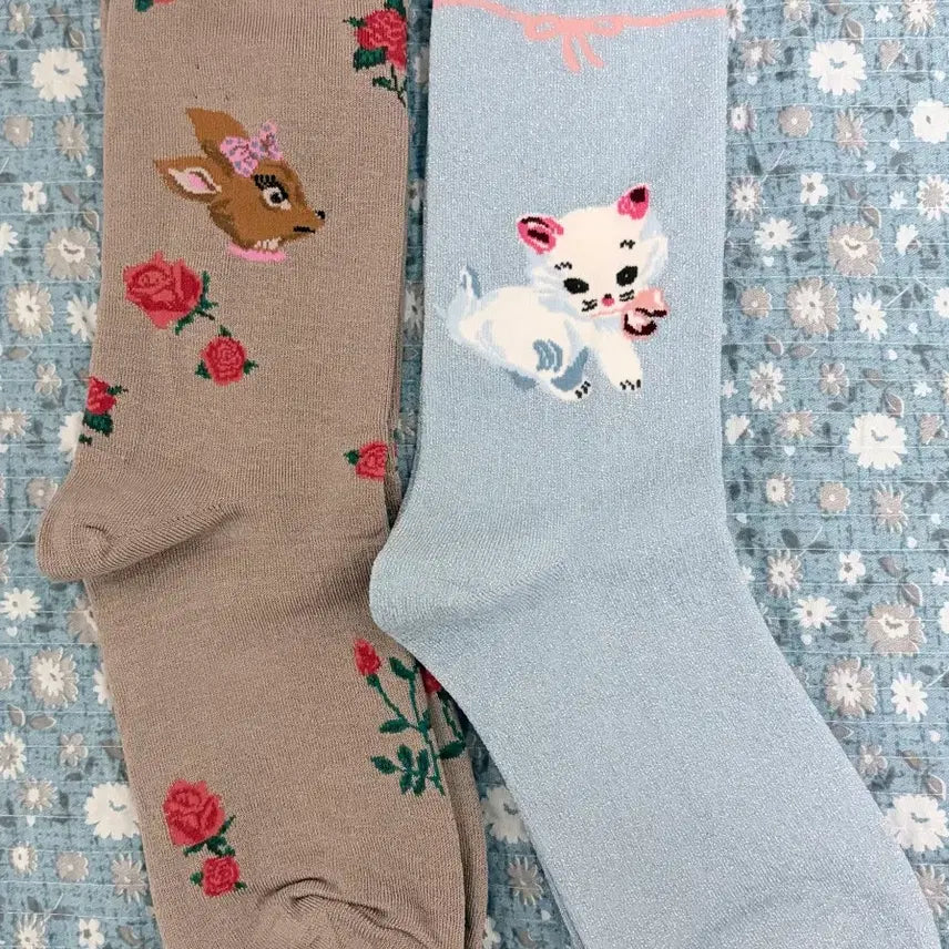 [BUNJANG] Natalie Lete Cat/Bambi Character Socks / 나탈리레테 고양이/밤비 캐릭터 양말(삭스어필)