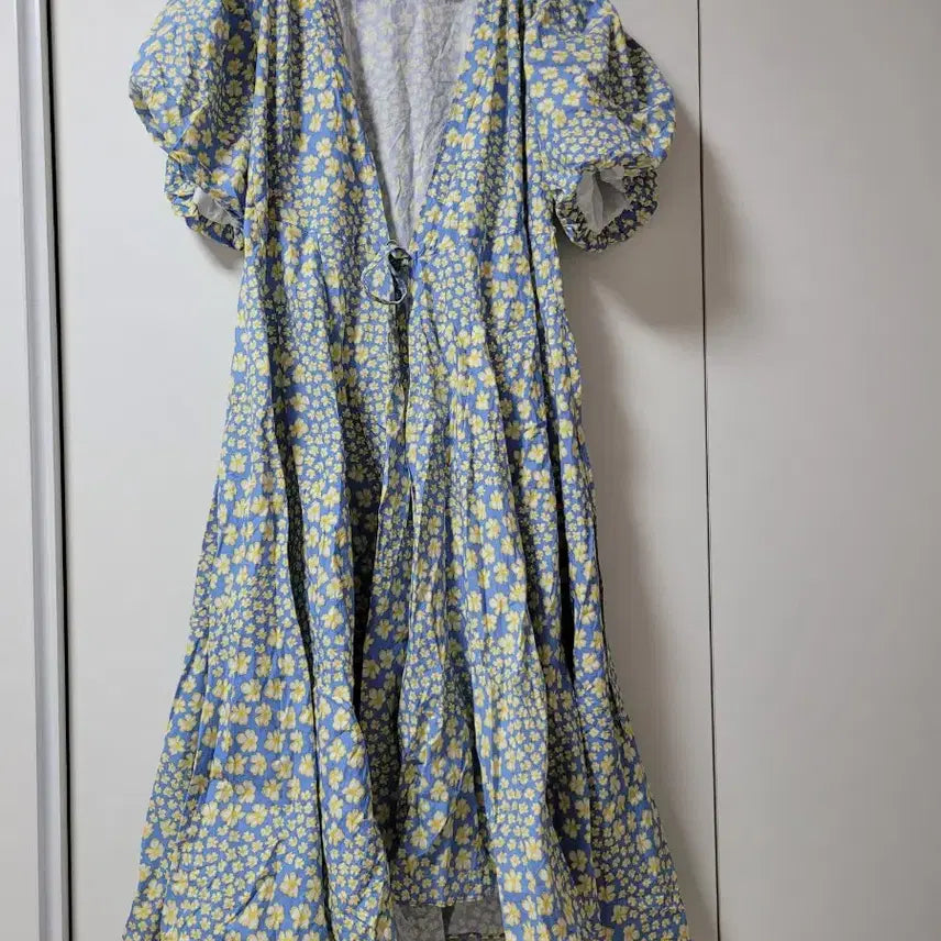 [BUNJANG] Floral Pattern Wrap Maxi Dress with Puff Sleeves / 플라워 패턴 랩 원피스 퍼프소매