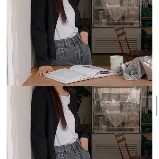 [BUNJANG] Rirancof Ringben String Round Neck Shirring Cardigan T-shirt / 리리앤코프링벤 스트링 라운드넥 셔링 가디건 티셔츠
