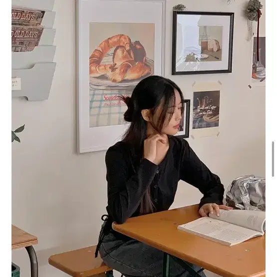 [BUNJANG] Rirancof Ringben String Round Neck Shirring Cardigan T-shirt / 리리앤코프링벤 스트링 라운드넥 셔링 가디건 티셔츠