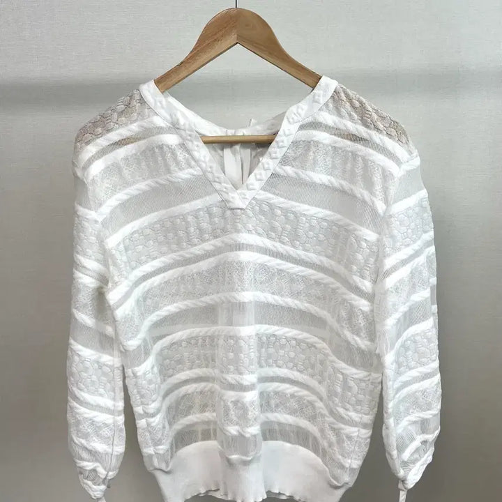 [BUNJANG] Chanel White See-Through Knit Long Sleeve Blouse / 샤넬 화이트 시스루 니트 긴팔 블라우스 여름 여성 s-m 40