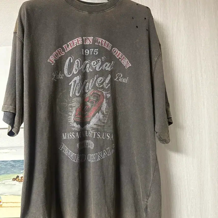 [BUNJANG] Penfield Washed Distressed Short Sleeve T-Shirt / 펜필드 워싱 디스트로이드 반팔티