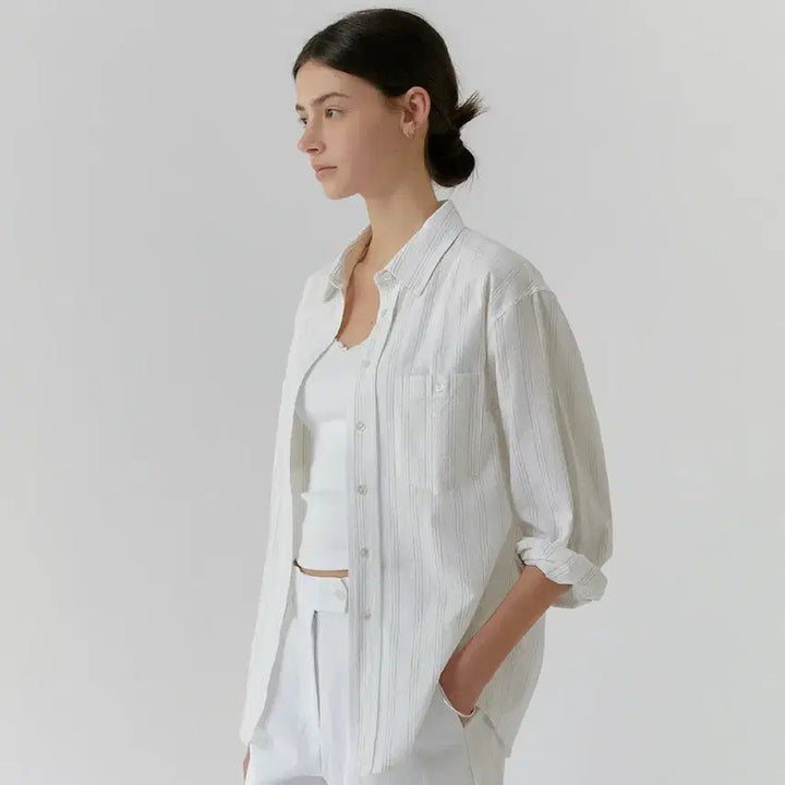 [BUNJANG] Fureto Dante Loose Fit Shirt (Cream Stripe) / 포레토 Dante Loose fit Shirt (Cream Stripe)