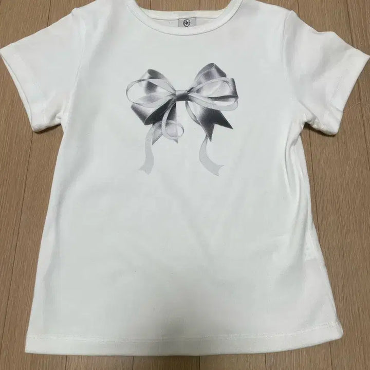 [BUNJANG] Ronron Double Ribbon Short-Sleeve T-Shirt - Grey / 론론 더블 리본 반팔티 그레이