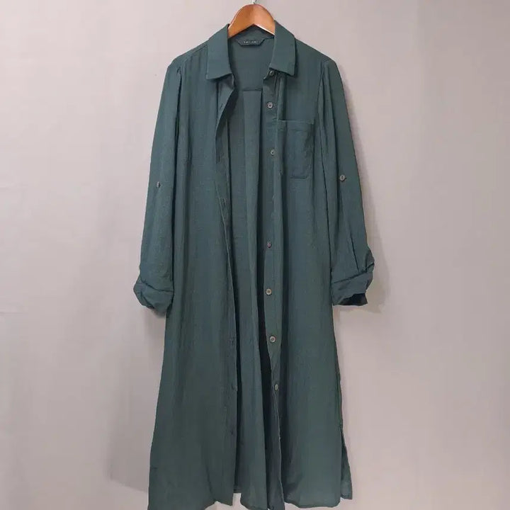 [BUNJANG] Tahari Dark Green Rayon Long Shirt / TAHARI 다크그린 레이온 롱 남방 &amp; 롱셔츠