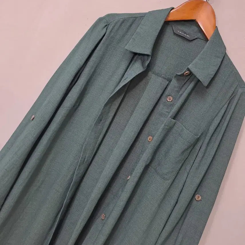 [BUNJANG] Tahari Dark Green Rayon Long Shirt / TAHARI 다크그린 레이온 롱 남방 &amp; 롱셔츠