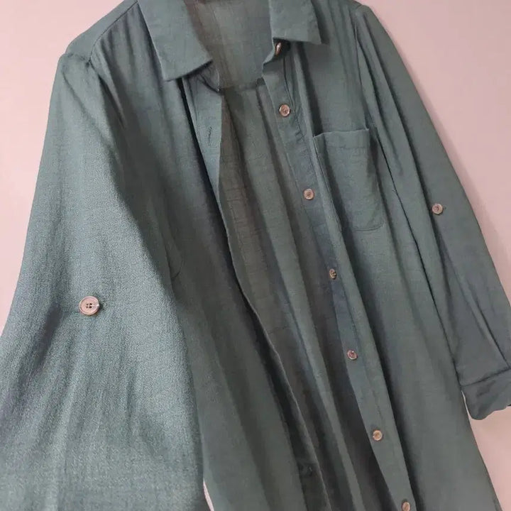 [BUNJANG] Tahari Dark Green Rayon Long Shirt / TAHARI 다크그린 레이온 롱 남방 &amp; 롱셔츠