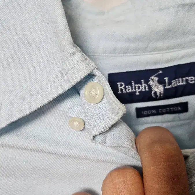 [BUNJANG] Polo Ralph Lauren Sky Blue Cropped Shirt / 폴로 랄프로렌 크롭 셔츠 하늘색