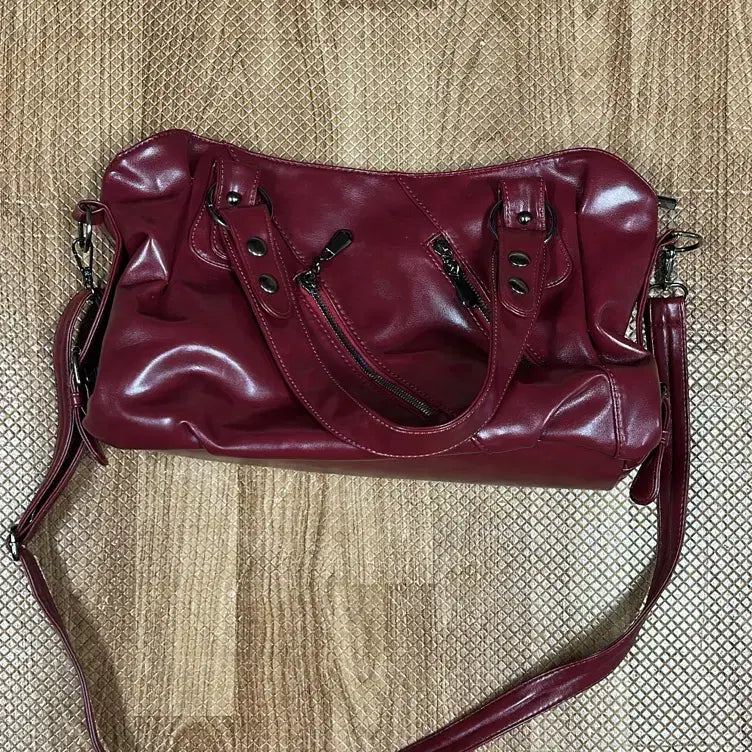 [BUNJANG] Wine Red Leather Crossbody Shoulder Bag / 와인색 가죽 크로스백 숄더백
