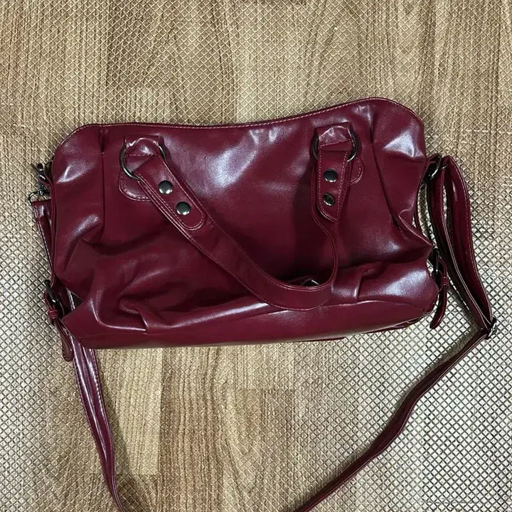 [BUNJANG] Wine Red Leather Crossbody Shoulder Bag / 와인색 가죽 크로스백 숄더백