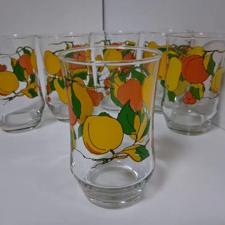 [BUNJANG] Vintage Fruit Illustration Glass Cups Set of 2 / 빈티지 과일 그림 유리컵 2p