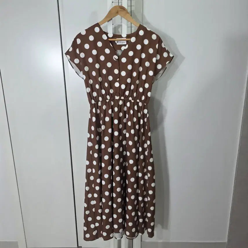 [BUNJANG] Brown Polka Dot Long Dress / 브라운 도트무늬 롱 원피스