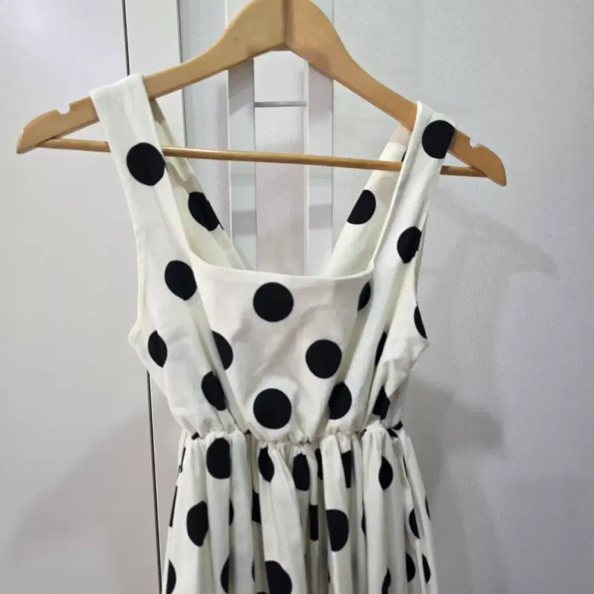 [BUNJANG] White Black Dot Long Dress / 화이트 블랙 도트 롱 원피스