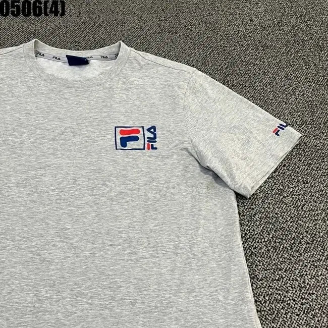 [BUNJANG] FILA Logo Short Sleeve T-Shirt Gray Size 100 / 100 휠라 FILA 로고 반팔 티셔츠 회색 0506(4)