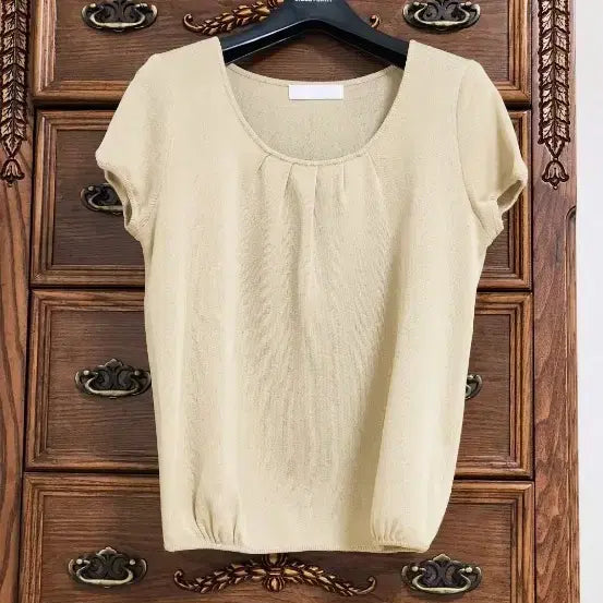[BUNJANG] SYSTEM Shirring Point Short Sleeve Knit (Beige) / [정품] 시스템(SYSTEM) 셔링 포인트 반팔 니트 (베이지)