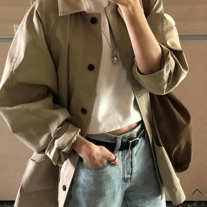 [BUNJANG] Persona Half Raglan Trench Coat Khaki Beige / 페르소나(persona) 하프 레글런 트렌치 카키베이지