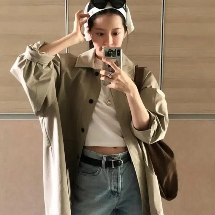 [BUNJANG] Persona Half Raglan Trench Coat Khaki Beige / 페르소나(persona) 하프 레글런 트렌치 카키베이지