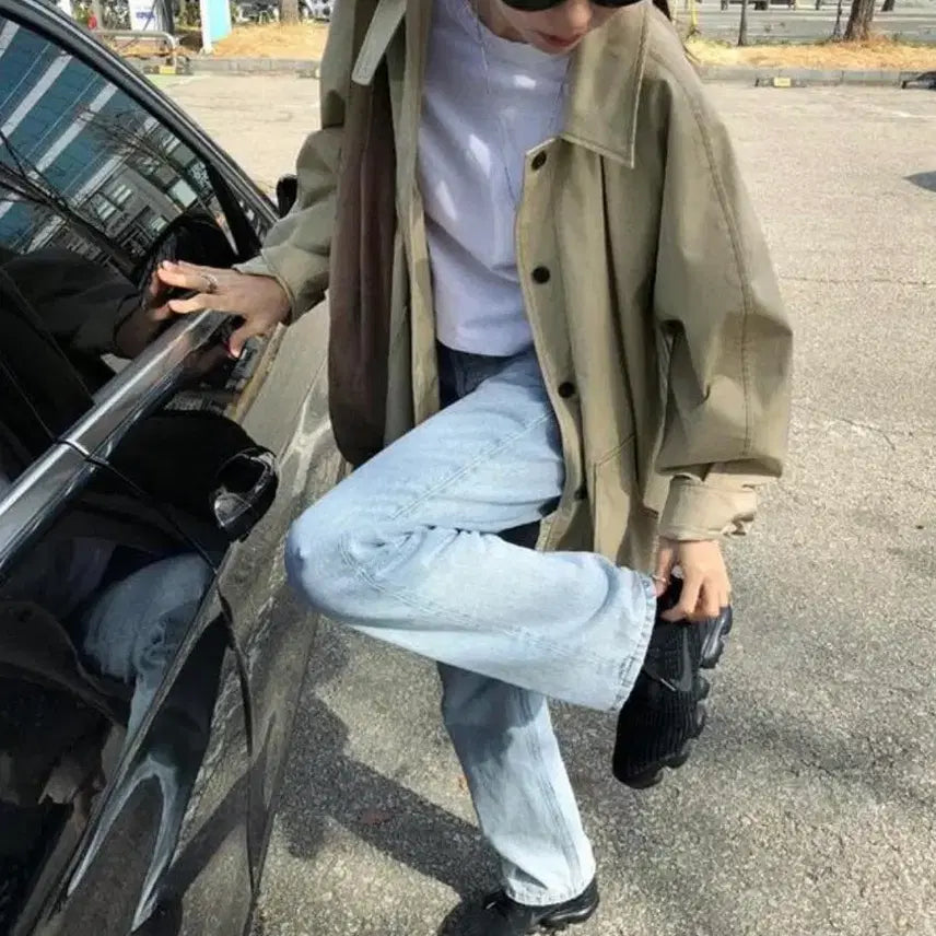 [BUNJANG] Persona Half Raglan Trench Coat Khaki Beige / 페르소나(persona) 하프 레글런 트렌치 카키베이지