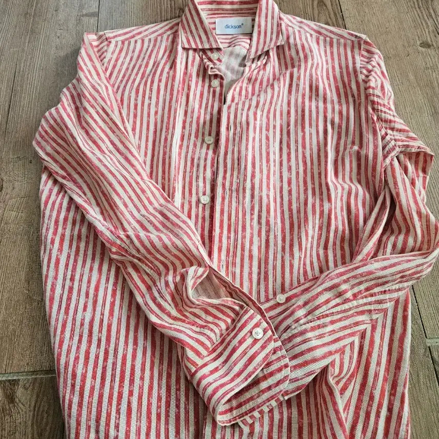 [BUNJANG] Dickson Red Stripe Long Sleeve Shirt / 딕슨 빨간색 스트라이프 긴팔 셔츠