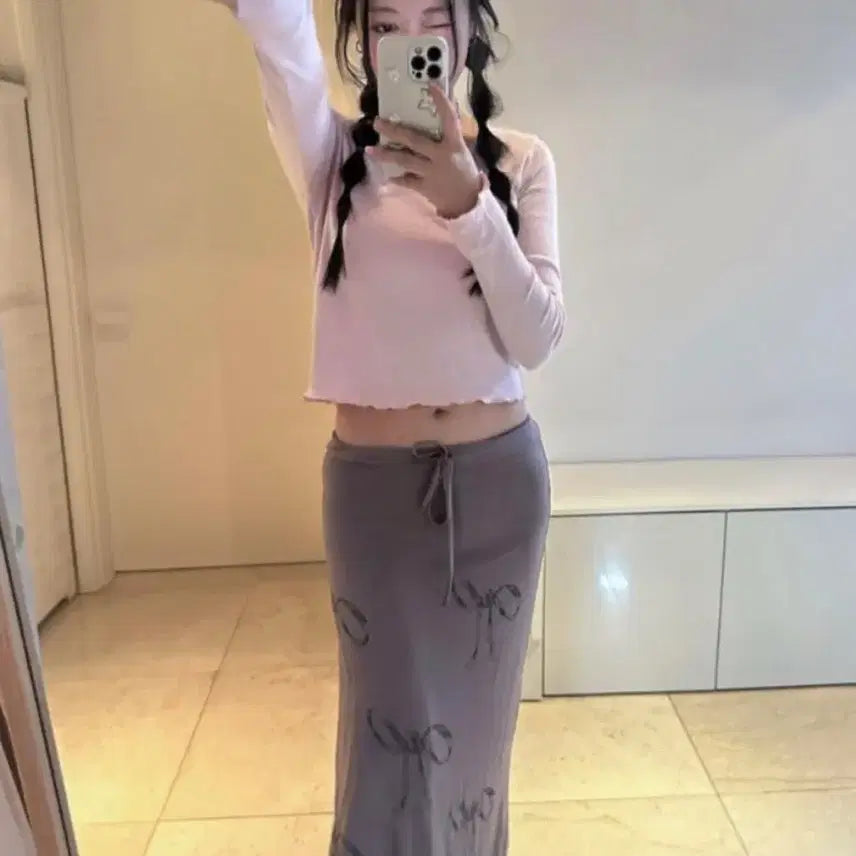 [BUNJANG] Ribbon Maxi Long Skirt - Light Beige / 새상품) 리본 맥시 롱스커트 진베이지 (구입가 49,000원)