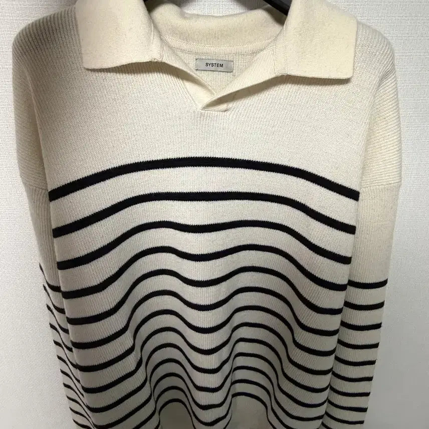 [BUNJANG] System Homme Open Collar Stripe Knit / 시스템옴므 오픈카라 스트라이프 니트